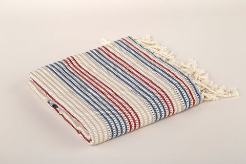 PATTERNED Turkish Towel "Peshtemal" - Zigzag - Red & Blue