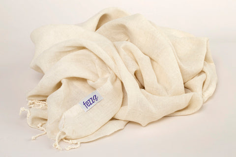 Light Cotton Turkish Towel Scarf - Blue on Ecru