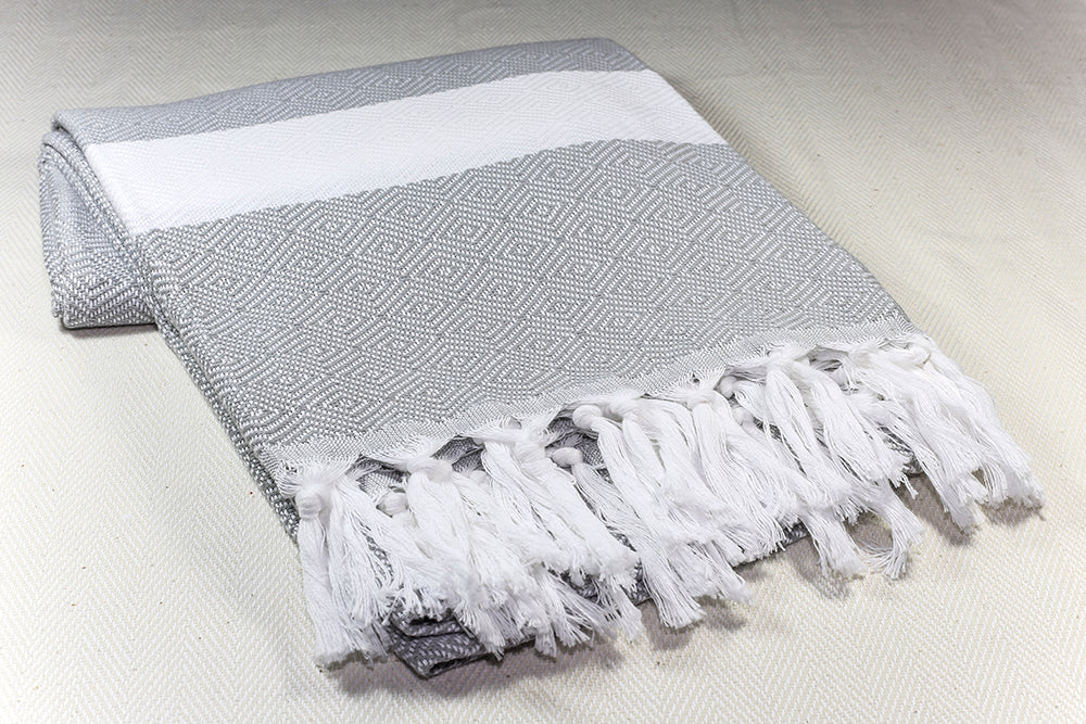 Turkish Towel "Peshtemal" - Diamond -  Gray & White
