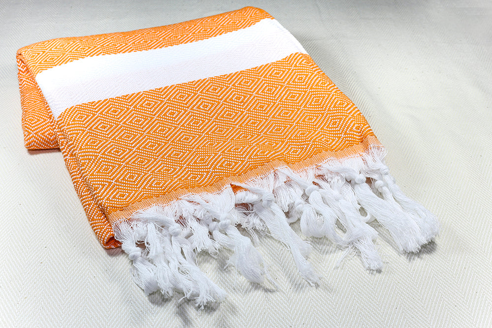 Turkish Towel "Peshtemal" - Diamond -  Orange & White