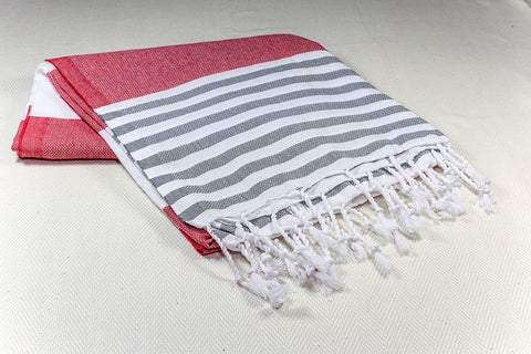 Turkish Towel "Peshtemal" - Diamond -  Red & White