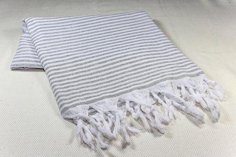 Turkish Towel "Peshtemal" - Linen- Beige with Rainbow Stripes