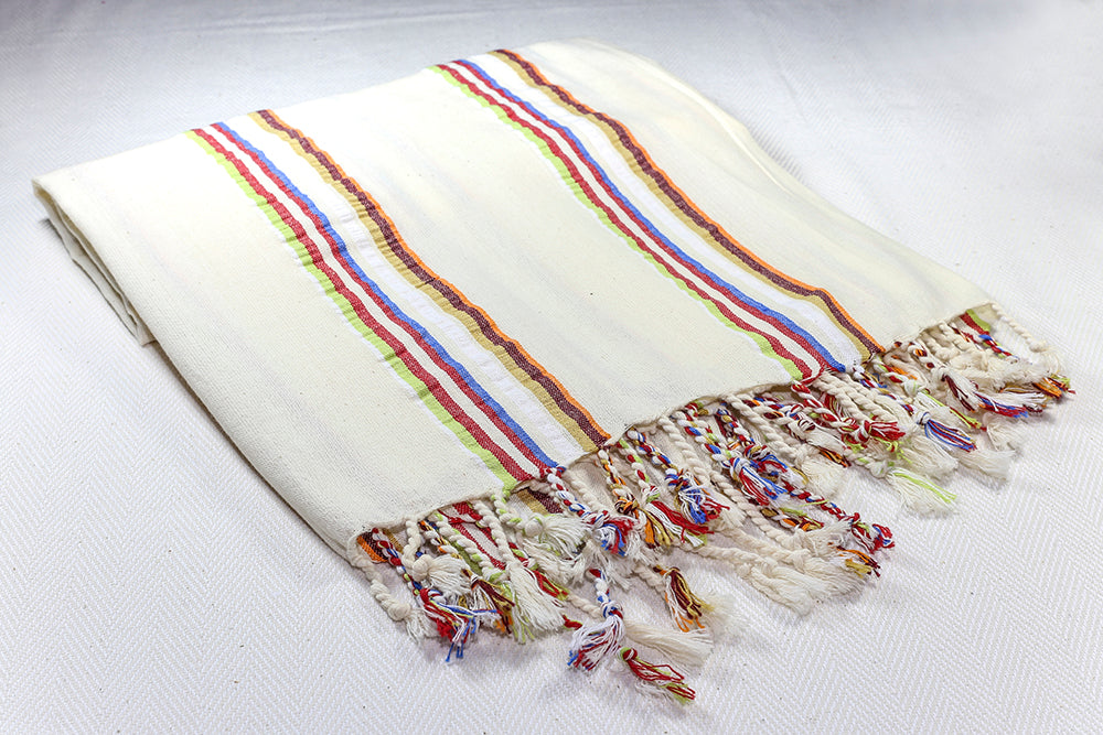 Turkish Towel "Peshtemal" - Rainbow - Beige with Rainbow Stripes