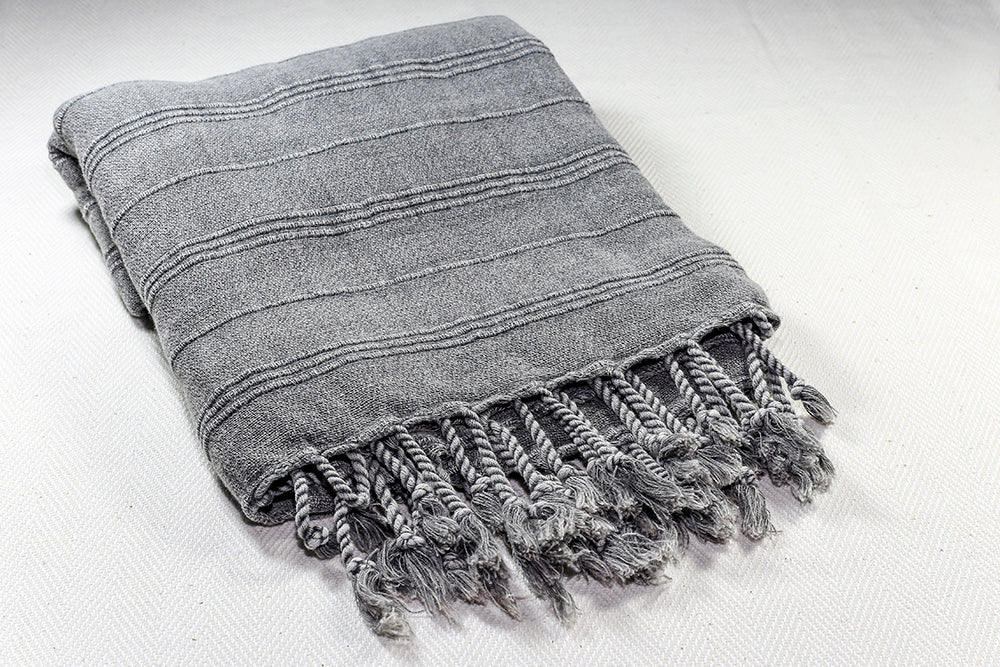 Turkish Towel "Peshtemal" - Stonewashed Cotton - Charcoal