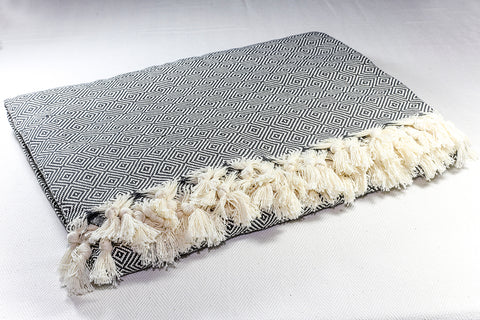 Four Seasons Cotton Throw  Blanket180 x 240 - Black on Beige