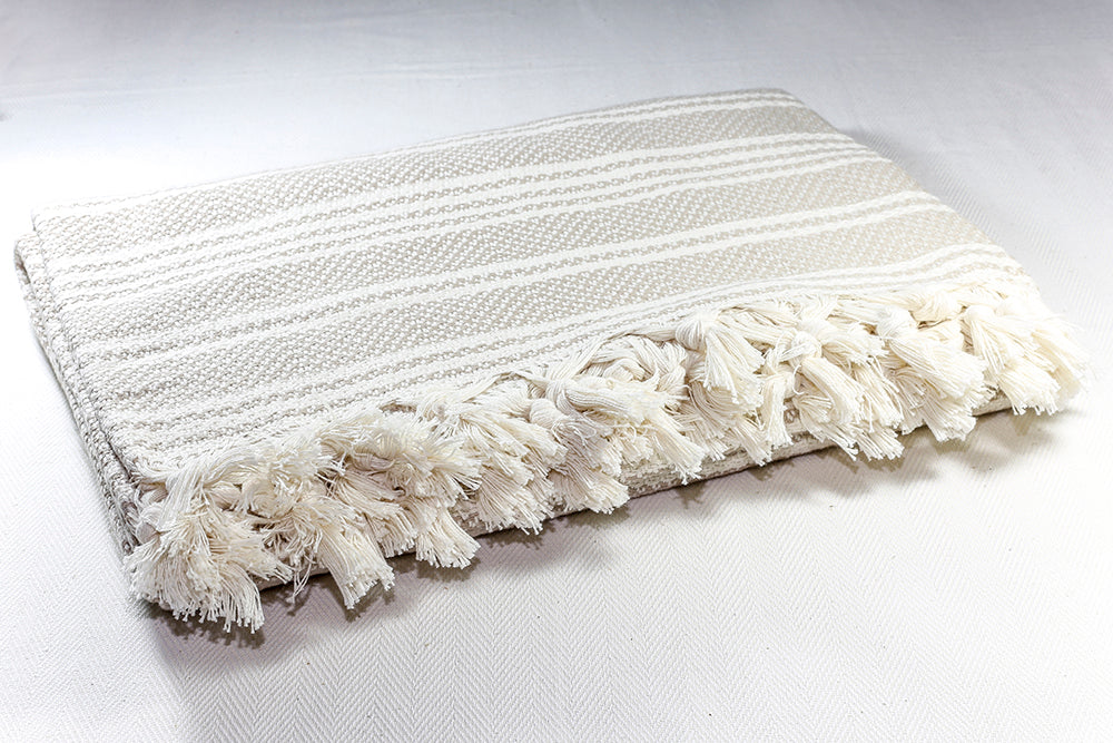 Four Seasons Cotton Throw Blanket 180 x 240 - Beige on Ecru