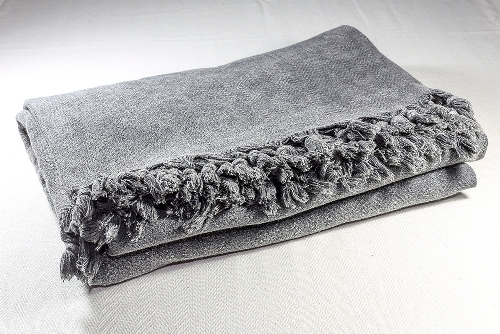 Stone-washed Cotton Throw Blanket 180 x 230 - Charcoal