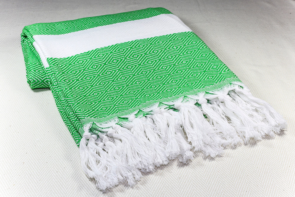 Turkish Towel "Peshtemal" - Diamond -  Green & White